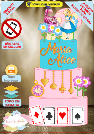ARQUIVO de Corte Topo de Bolo Alice no Pais das Maravilhas - 10