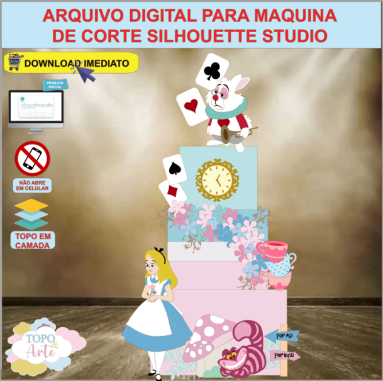ARQUIVO de Corte Topo de Bolo Alice no Pais das Maravilhas - 19