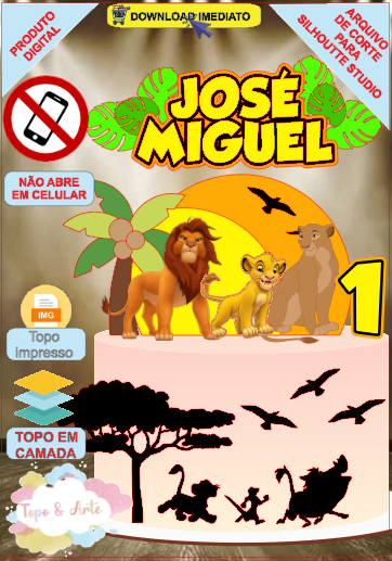 ARQUIVO de Corte Topo de Bolo Rei Leao Simba - 01