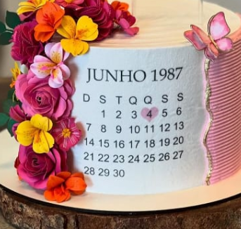 ARQUIVO de Corte Topo de Bolo Calendario, Ano, Mes, Dia, Comemoração com Flor Digital - 01 - Imagem 2