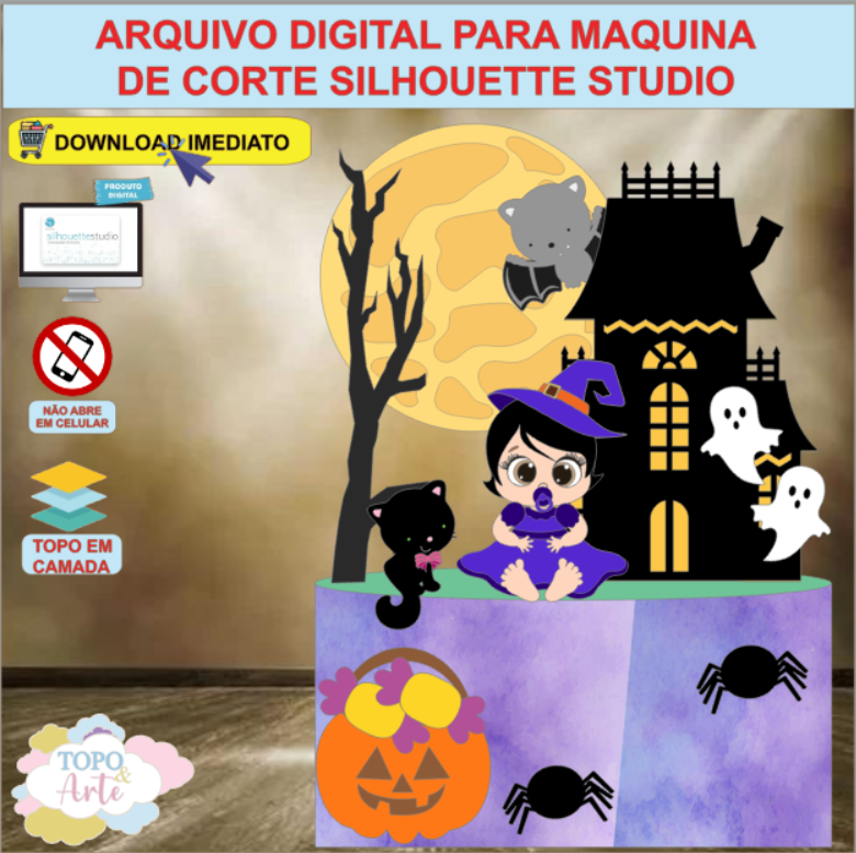ARQUIVO de Corte Topo de Bolo Halloween Menina - 41