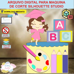ARQUIVO de Corte Topo de Bolo ABC Formatura Menina Cubo 3D - 38