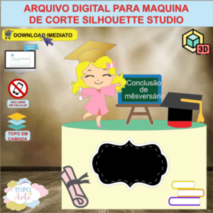 ARQUIVO de Corte Topo de Bolo ABC Formatura Menina com Capelo e Diploma 3D - 36