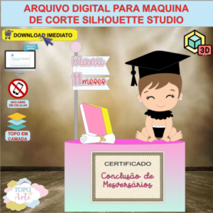 ARQUIVO de Corte Topo de Bolo ABC Formatura Menina com Livro Lapis e Capelo 3D - 33