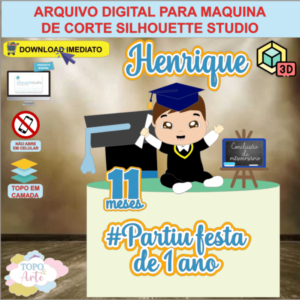 ARQUIVO de Corte Topo de Bolo ABC Formatura Menino com Capelo 3D - 35