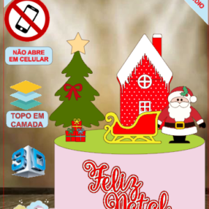 ARQUIVO de Corte Topo de Bolo Papai Noel de Natal com Treno 3D - 117