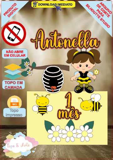 ARQUIVO de Corte Topo de Bolo Menina Abelha Abelhinha - 27