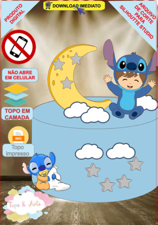 ARQUIVO de Corte Topo de Bolo Festa do Pijama do Stitch - 28