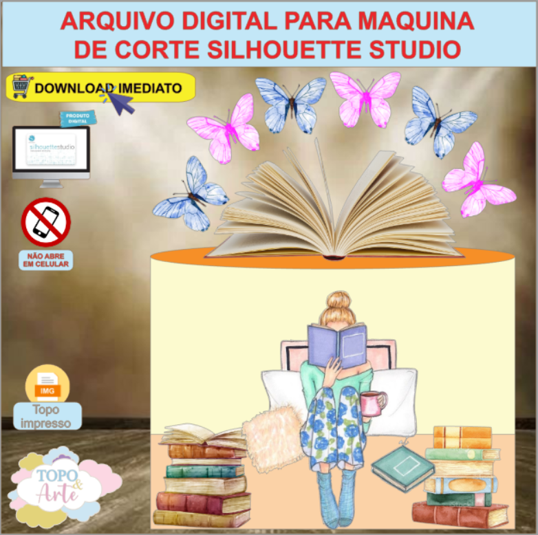 ARQUIVO de Corte Topo de Bolo Menina Lendo Livro - 01