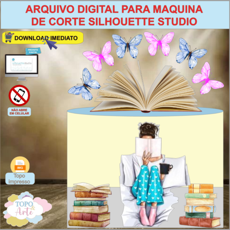 ARQUIVO de Corte Topo de Bolo Menina Lendo Livro - 02