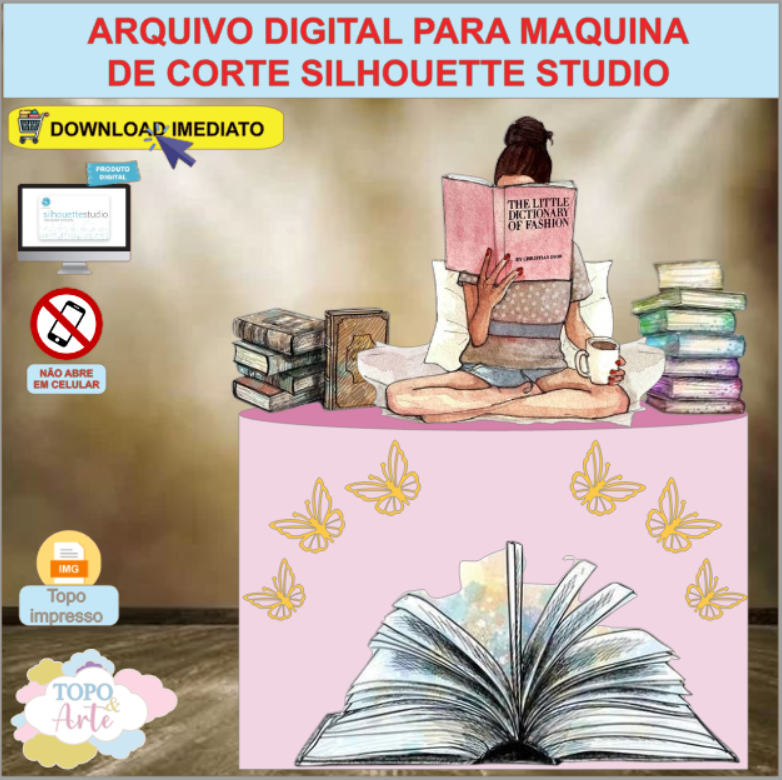 ARQUIVO de Corte Topo de Bolo Menina Lendo Livro - 03