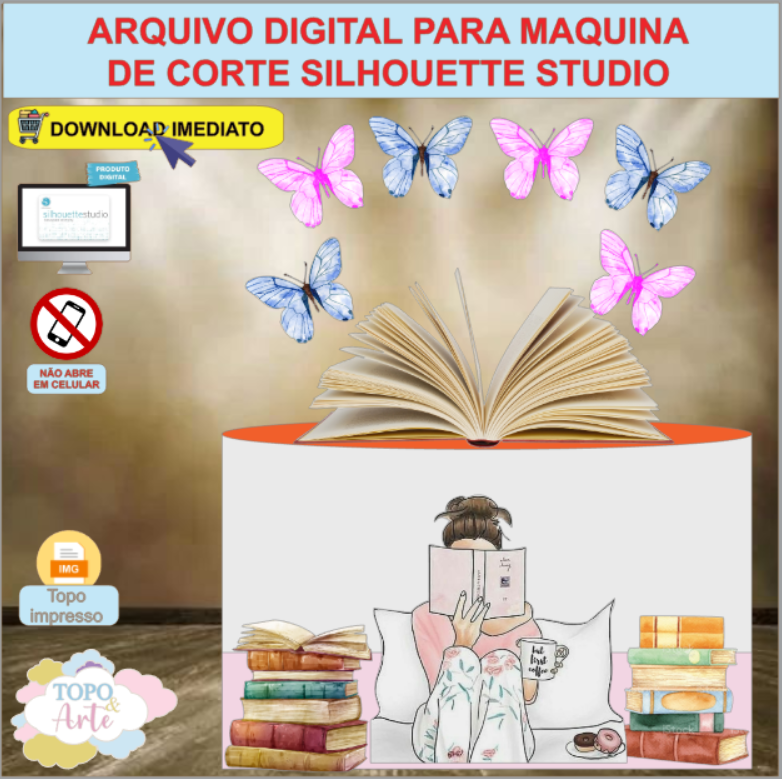 ARQUIVO de Corte Topo de Bolo Menina Lendo Livro - 04