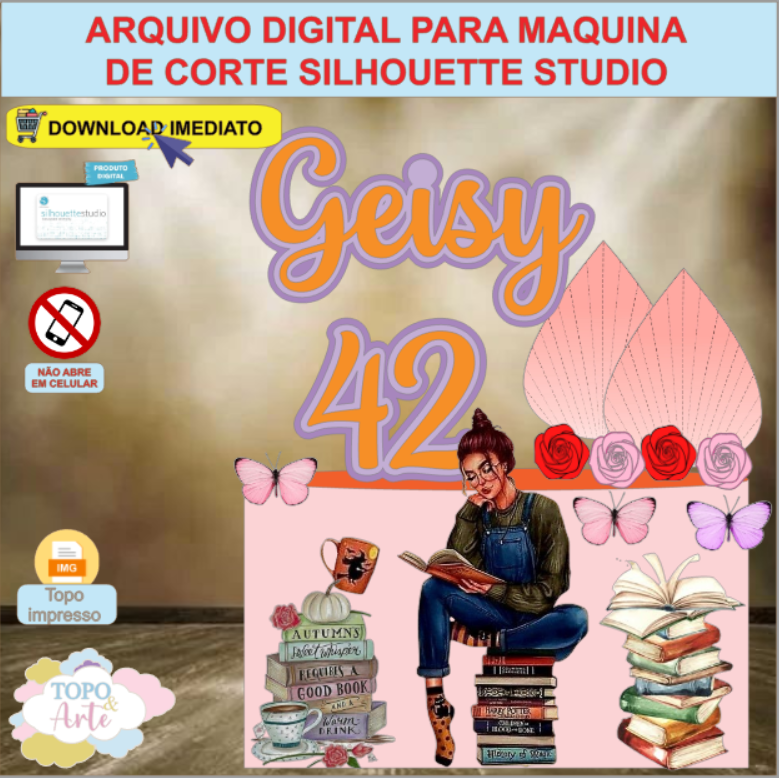 ARQUIVO de Corte Topo de Bolo Menina Lendo Livro - 05