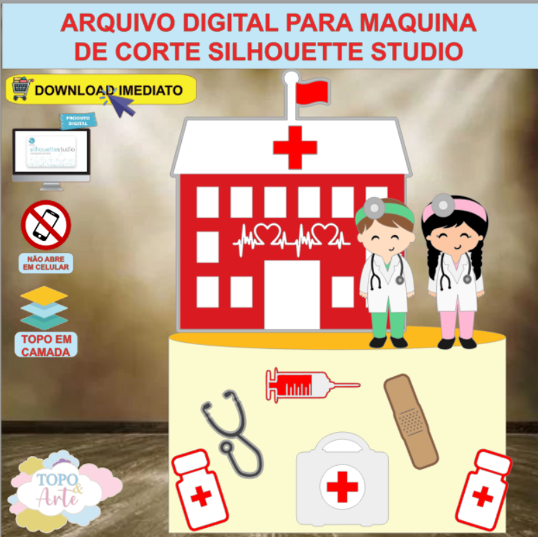 ARQUIVO de Corte Topo de Bolo Profissao Enfermagem Medicos - 04