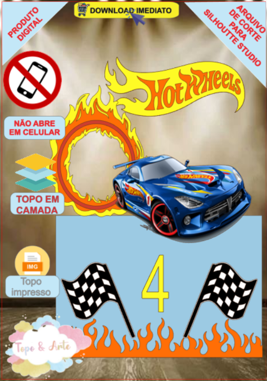 ARQUIVO de Corte Topo de Bolo Hot Wheels - 05