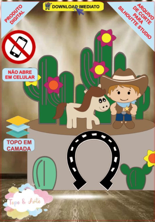 ARQUIVO de Corte Topo de Bolo Country Cowboy Menino - 01