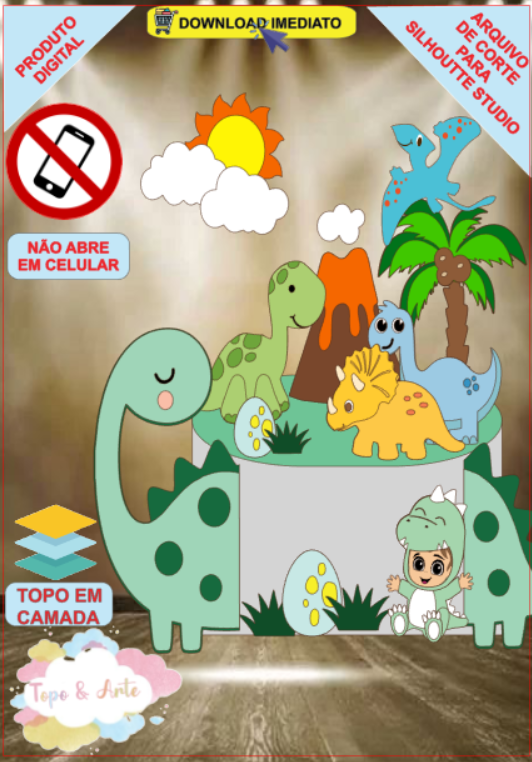 ARQUIVO de Corte Topo de Bolo Dinossauro - 40