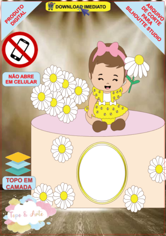 ARQUIVO de Corte Topo de Bolo Menina Margarida Primavera - 02