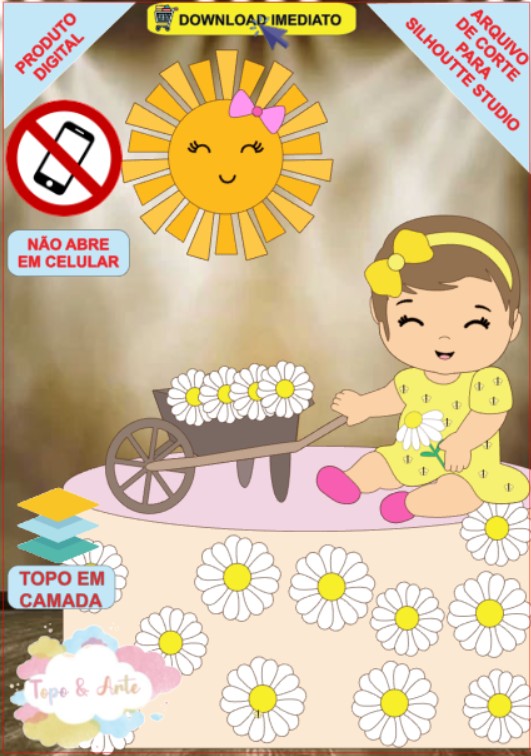 ARQUIVO de Corte Topo de Bolo Menina Margarida Primavera - 04