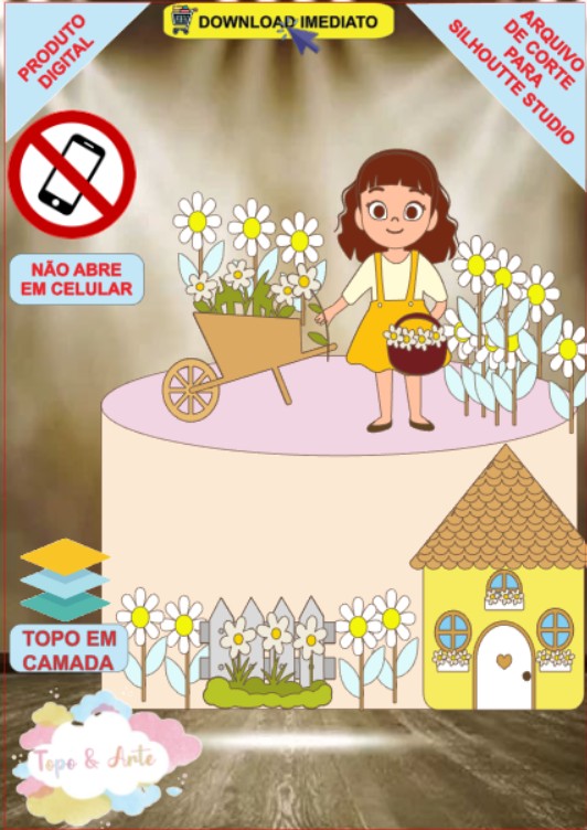 ARQUIVO de Corte Topo de Bolo Menina Margarida Primavera - 05
