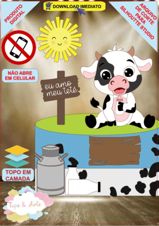 ARQUIVO de Corte Topo de Bolo Vaca Vaquinha Eu Amo Tete - 30