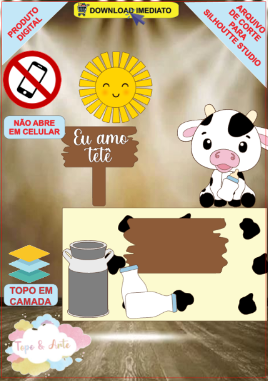 ARQUIVO de Corte Topo de Bolo Vaca Vaquinha Eu Amo Tete - 31