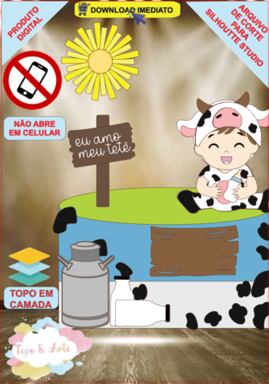 ARQUIVO de Corte Topo de Bolo Vaca Vaquinha Eu Amo Tete - 32