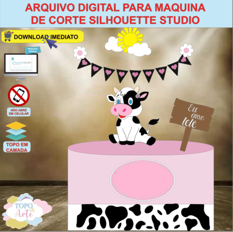 ARQUIVO de Corte Topo de Bolo Vaca Vaquinha Eu Amo Tete - 33