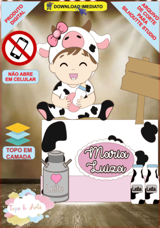 ARQUIVO de Corte Topo de Bolo Vaca Vaquinha Eu Amo Tete - 35