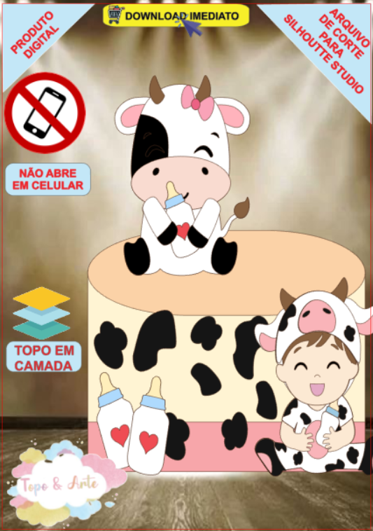ARQUIVO de Corte Topo de Bolo Vaca Vaquinha Eu Amo Tete - 36