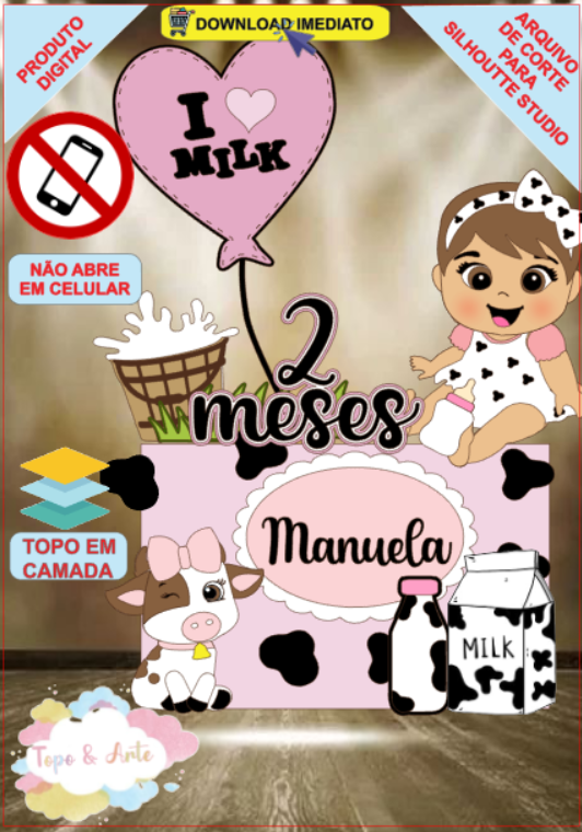 ARQUIVO de Corte Topo de Bolo Vaca Vaquinha Eu Amo Tete - 37