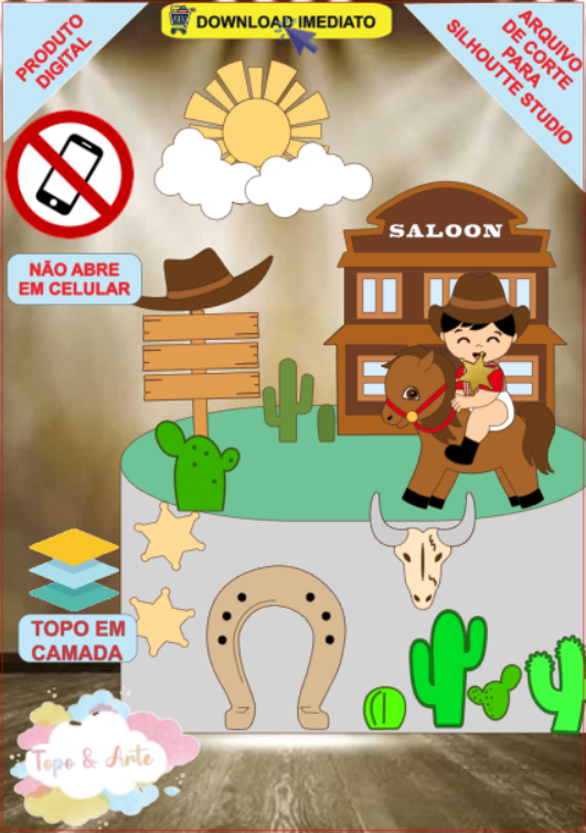 ARQUIVO de Corte Topo de Bolo Country Cowboy Menino - 12