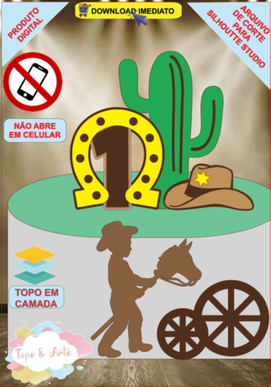 ARQUIVO de Corte Topo de Bolo Country Cowboy Menino - 10