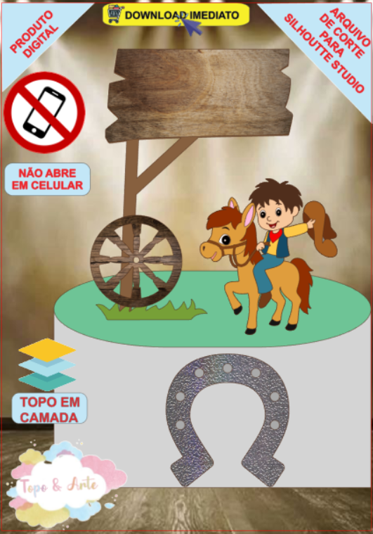 ARQUIVO de Corte Topo de Bolo Country Cowboy Menino - 11