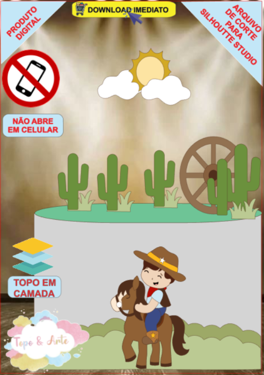 ARQUIVO de Corte Topo de Bolo Country Cowboy Menino - 15