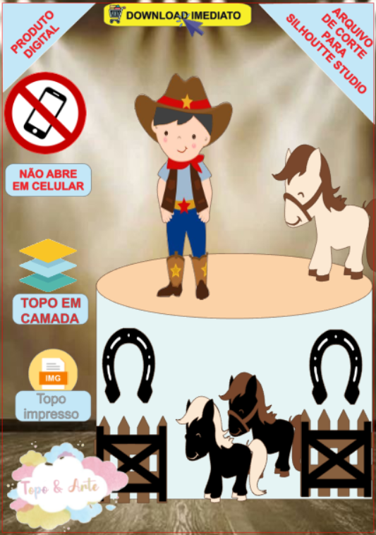 ARQUIVO de Corte Topo de Bolo Country Cowboy Menino - 19