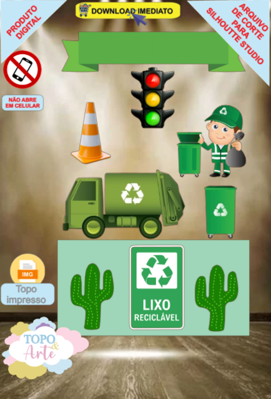 ARQUIVO de Corte Topo de Bolo Caminhão de Lixo - 03