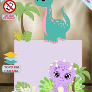 ARQUIVO de Corte Topo de Bolo  Dinossauro Menina Rosa - 42