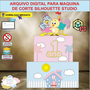 ARQUIVO de Corte Topo de Bolo Galinha Pintadinha Com Cata vento 3D - 07