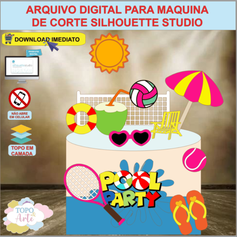 ARQUIVO de Corte Topo de Bolo Tardezinha Praia com Cadeira 3D - 11