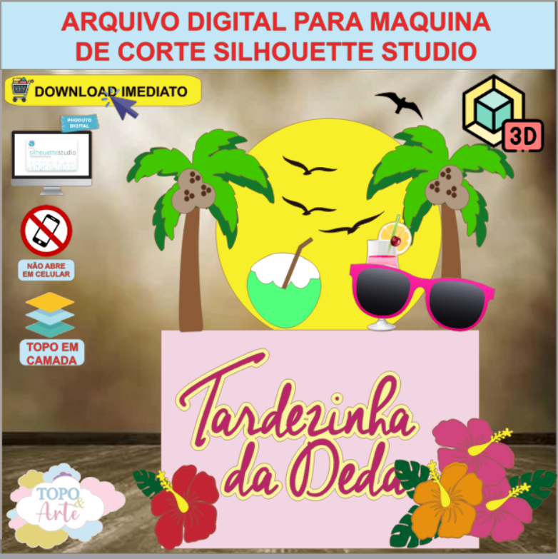 ARQUIVO de Corte Topo de Bolo Tardezinha Praia com Cadeira 3D - 29