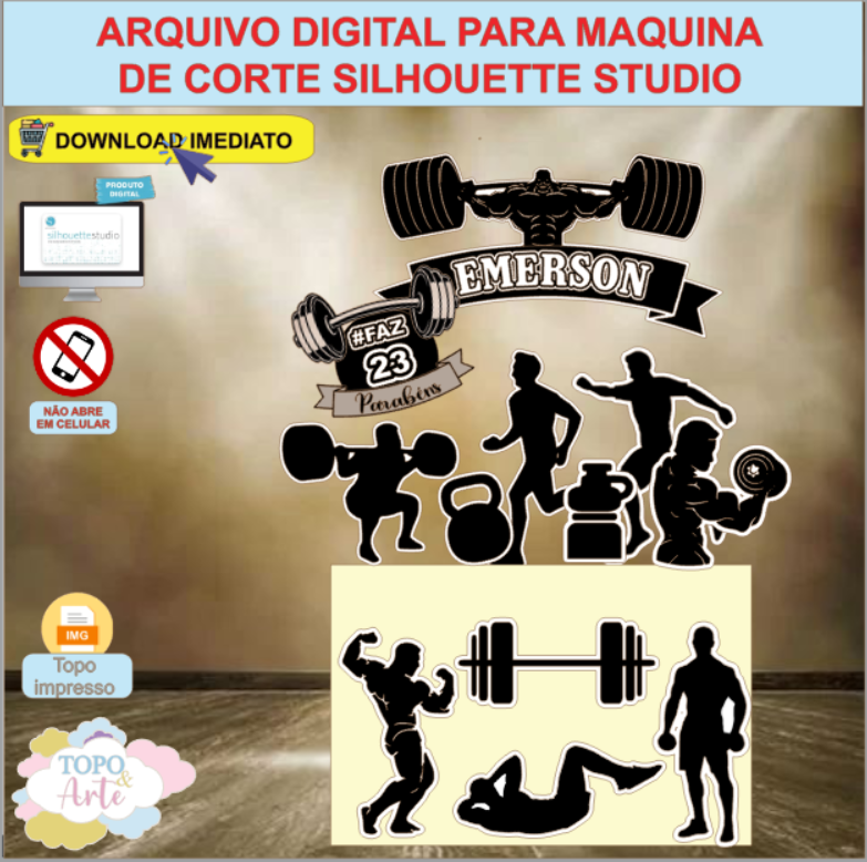 ARQUIVO de Corte Topo de Bolo Academia Fitness - 11