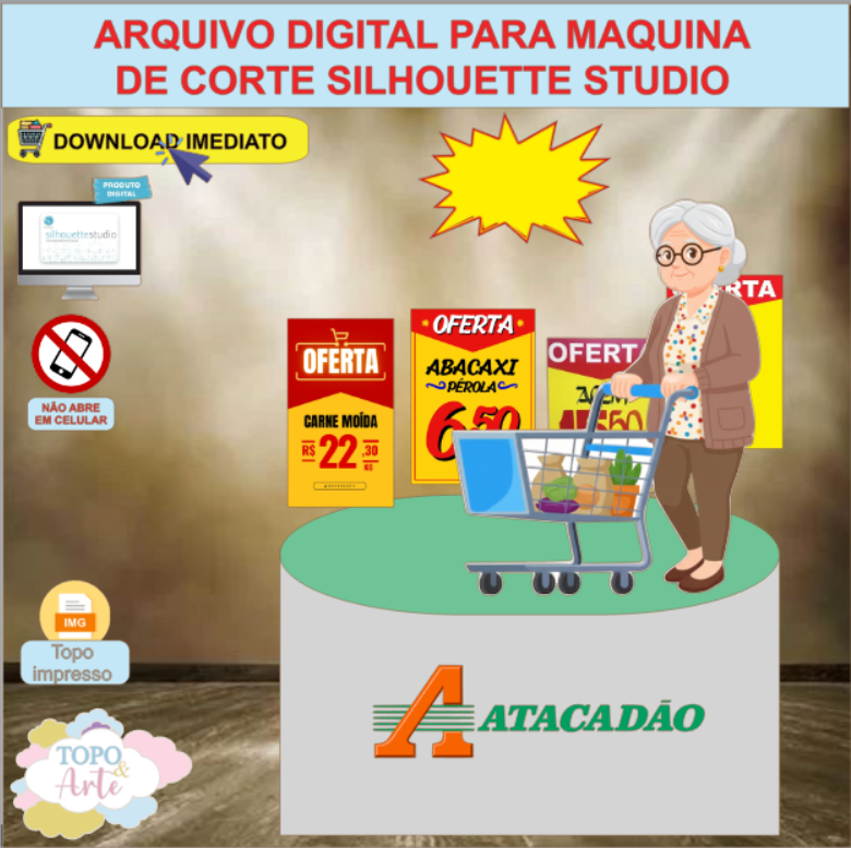 ARQUIVO de Corte Topo de Bolo Compras Idosa Terceira Idade - 01