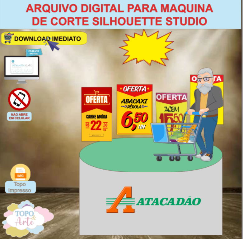 ARQUIVO de Corte Topo de Bolo Compras Idoso Terceira Idade - 02