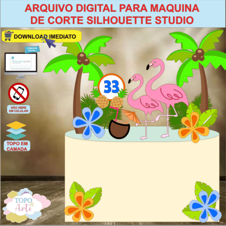 ARQUIVO de Corte Topo de Bolo Flamingo - 02
