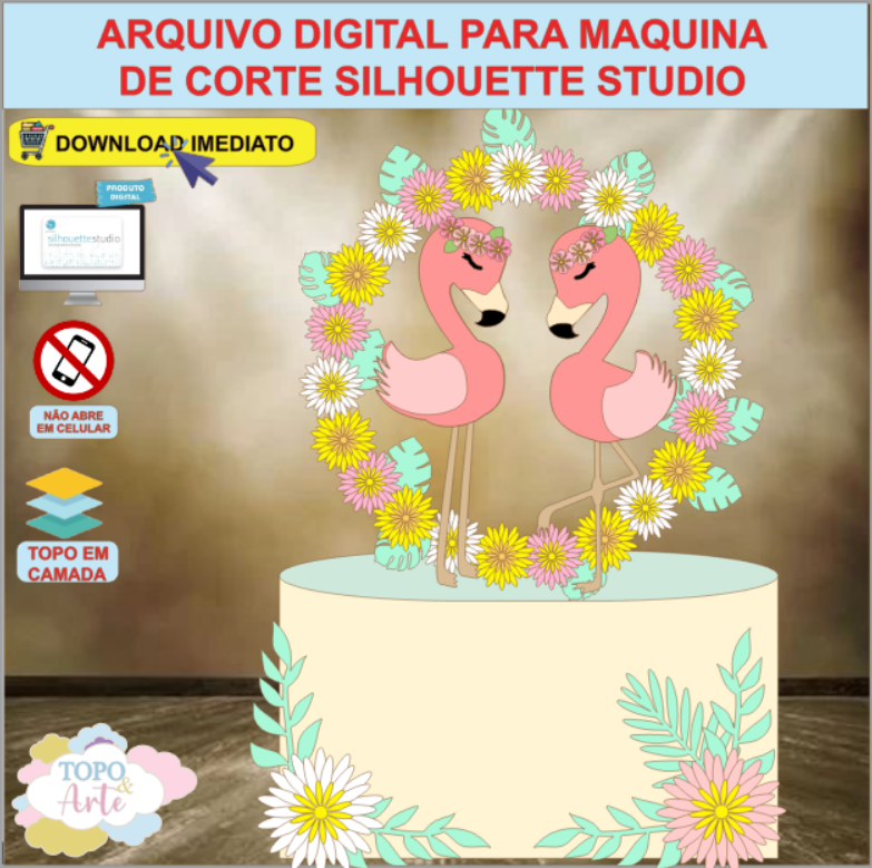 ARQUIVO de Corte Topo de Bolo Flamingo - 08