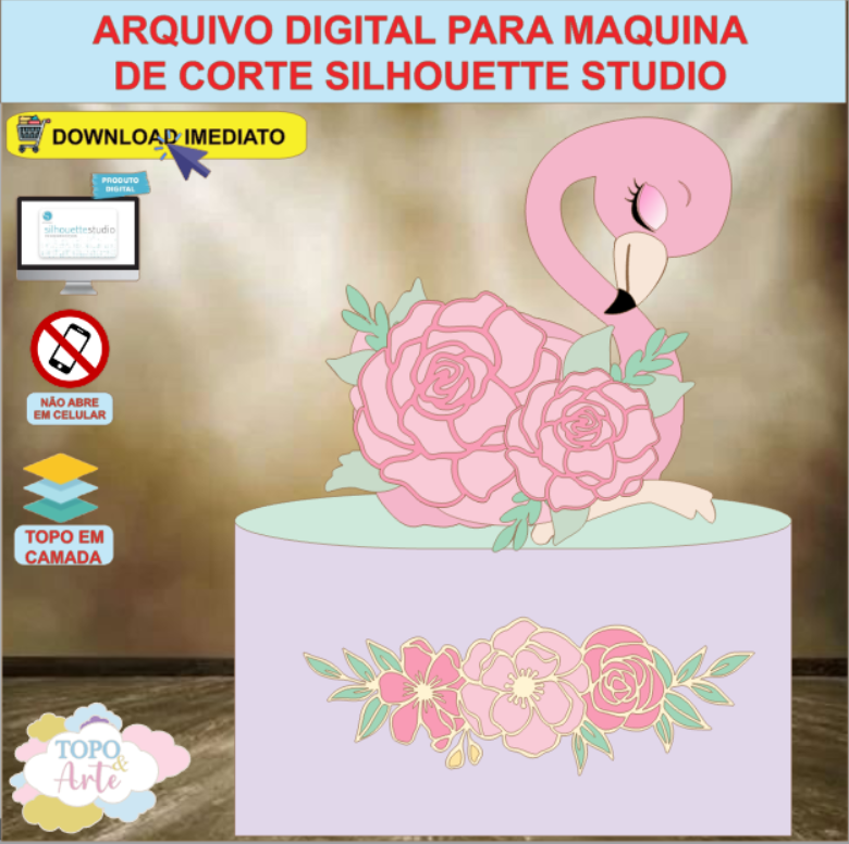ARQUIVO de Corte Topo de Bolo Flamingo - 12