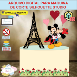 ARQUIVO de Corte Topo de Bolo Minnie e Mickey Mouse com Torre Eiffel 3D - 29