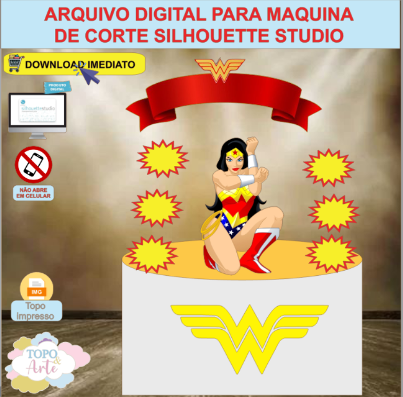 ARQUIVO de Corte Topo de Bolo Mulher Maravilha - 10