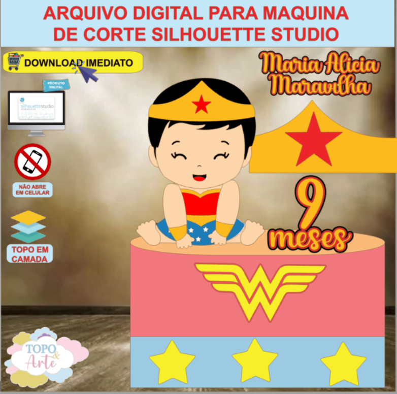ARQUIVO de Corte Topo de Bolo Mulher Maravilha - 11